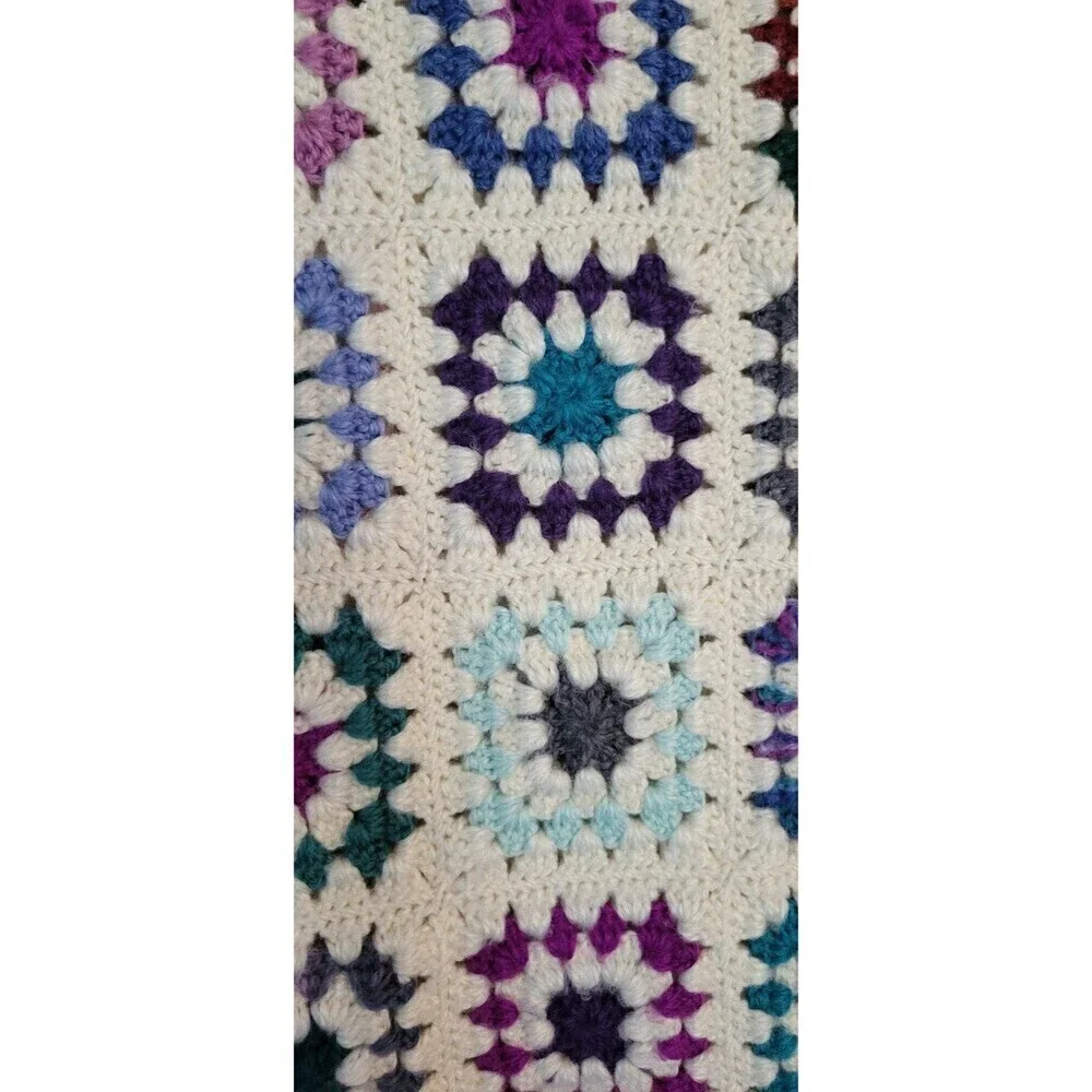 Granny Square Crochet Multicolor Cream Vintage Afghan Blanket